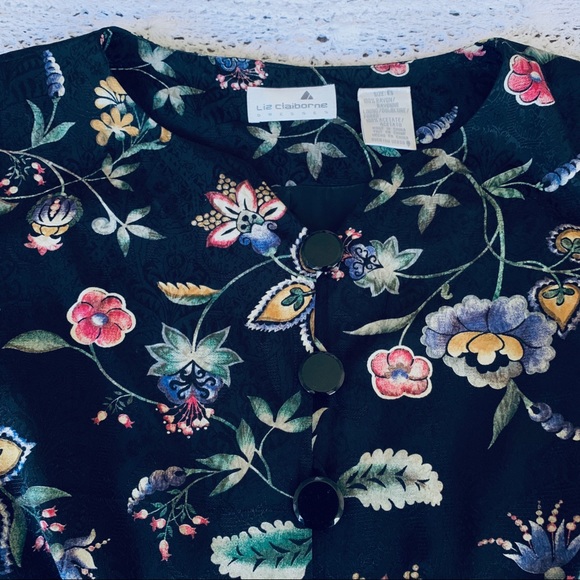 VINTAGE LIZ CLAIBORNE LONG SLEEVE FLORAL BLAZER TOP - Picture 10 of 15